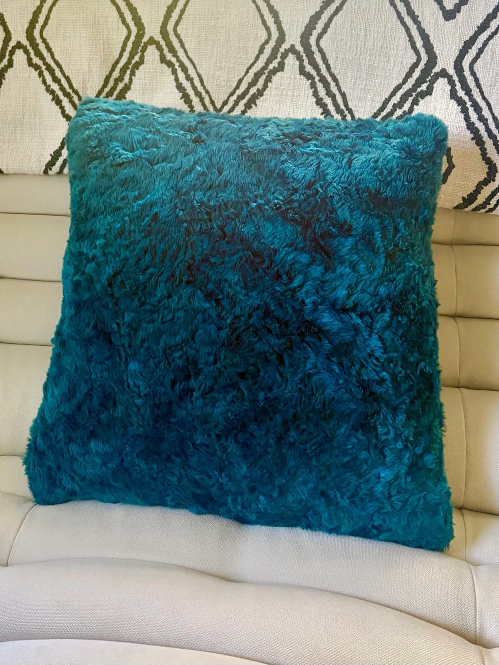 West Elm Teal Faux Fur Accent Pillow- Cover Only